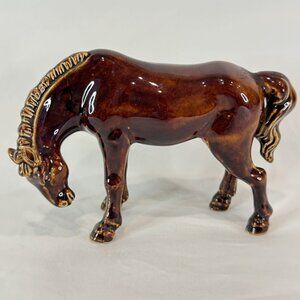 Vintage Rich Dark Brown Glazed Porcelain Horse Figurine